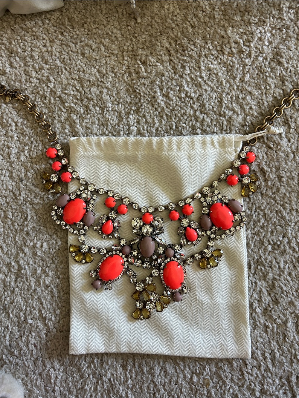 Statement Coral and Gold Crystal Bib Necklace
